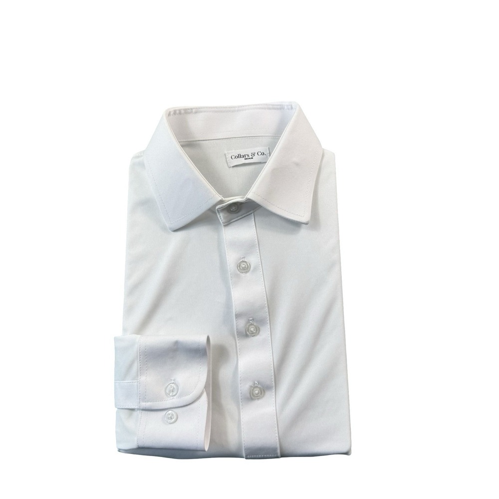 Collars & Co Mens White Long Sleeve Performance Dress Collar Polo Shirt Size M
